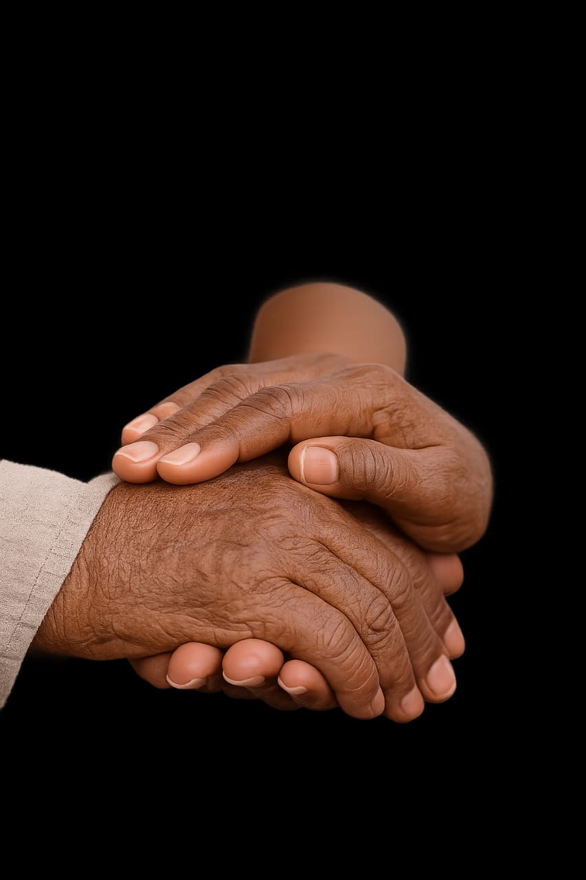 Hands held in a gesture of comfort and support