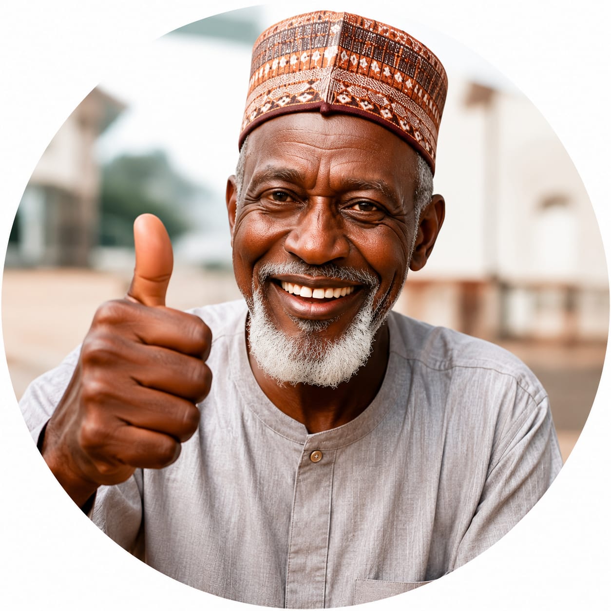 Smiling elderly man giving a thumbs up